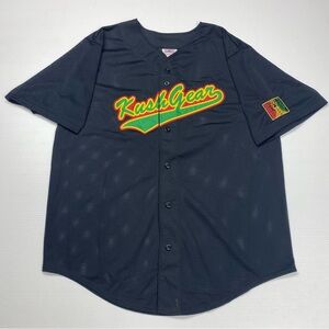 Kushgear Weed Rasta Theme Retro Black Embroidered Baseball Jersey Size 4XL